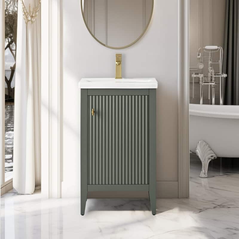 Vanity Art 20" Single Sink Bathroom Vanity Cabinet with Ceramic Top