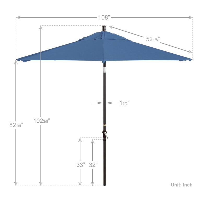 California Umbrella 9' Sunset Series Patio Umbrella Bronze Aluminum Frame and Ribs, Crank Lift Auto Tilt, Olefin Royal Blue