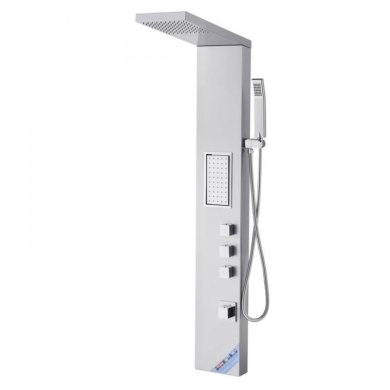 Silver Stainless Steel 3-in-1 Shower Panel with Rainfall, Massage and Handheld - 53.0x 7.9x 18.1 inch