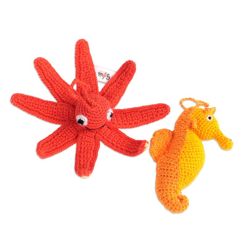 Novica Handmade Holidays From The Sea Crocheted Ornaments (Set Of 2)