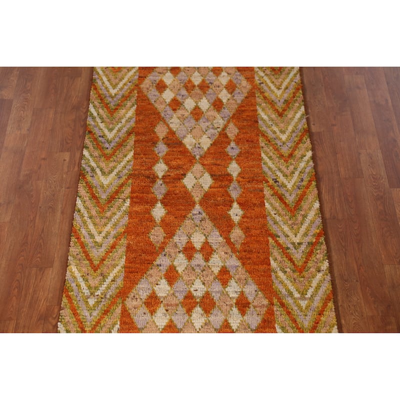 Geometric Moroccan Oriental Runner Rug Bedroom Handmade Wool Carpet - 2'10" x 9'7"