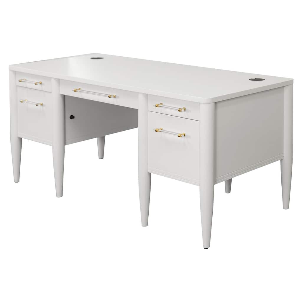 Contemporary Half-Pedestal Desk, Office Desk, Accent Desk, White