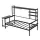 preview thumbnail 32 of 34, Metal Daybed with Movable Desk, Metal Slat Support Bed Frame Metal Grid, Shelves and Clothes Hanger