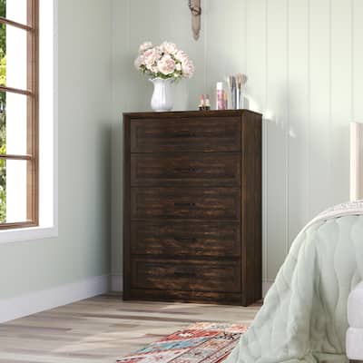 Farmhouse 5 Drawers Dresser 46.5" Tall Chest of Drawers White/Brown