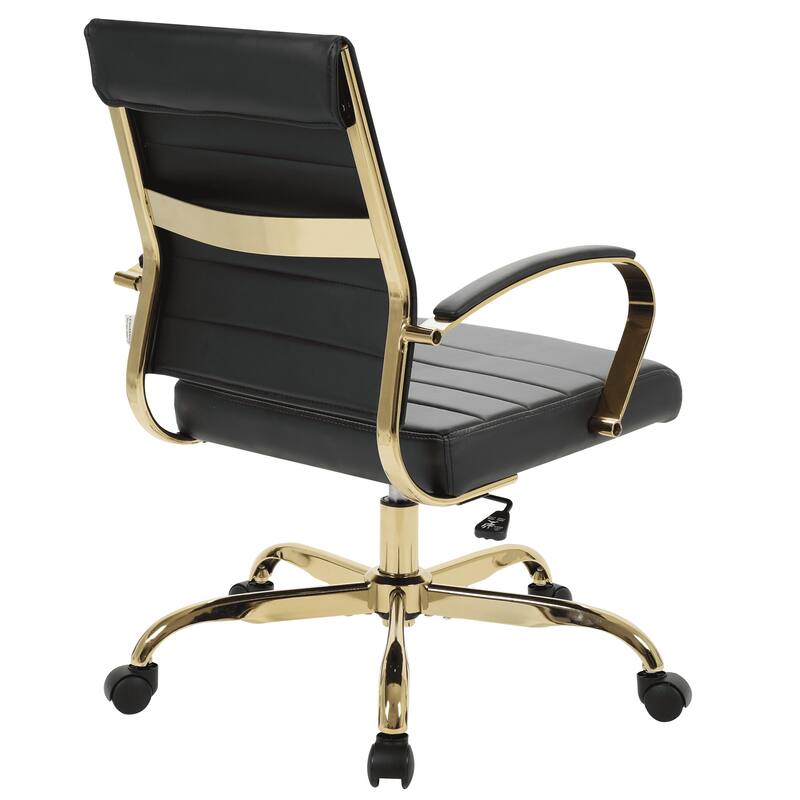 Benmar Ergonomic Leather Office Chair with Lumbar Support, Gold Steel Frame, Adjustable Height, Tilt Lock, & Smooth Casters