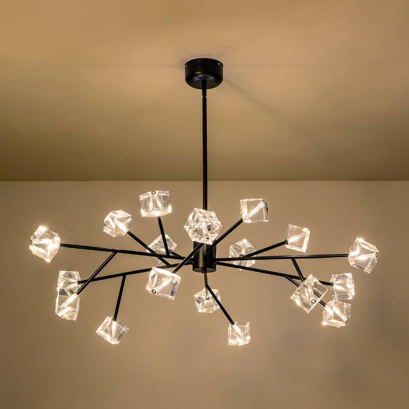 18-Light Modern Glam Luxury Sputnik Linear Cluster Crystal Chandelier for Dining Room/Living Room