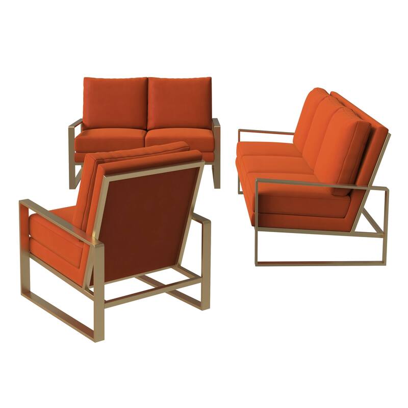 LeisureMod Modern 3-Piece Upholstered Velvet Sofa Set - Includes Sofa, Loveseat & Accent Chair for Home Office Living & Bed Room