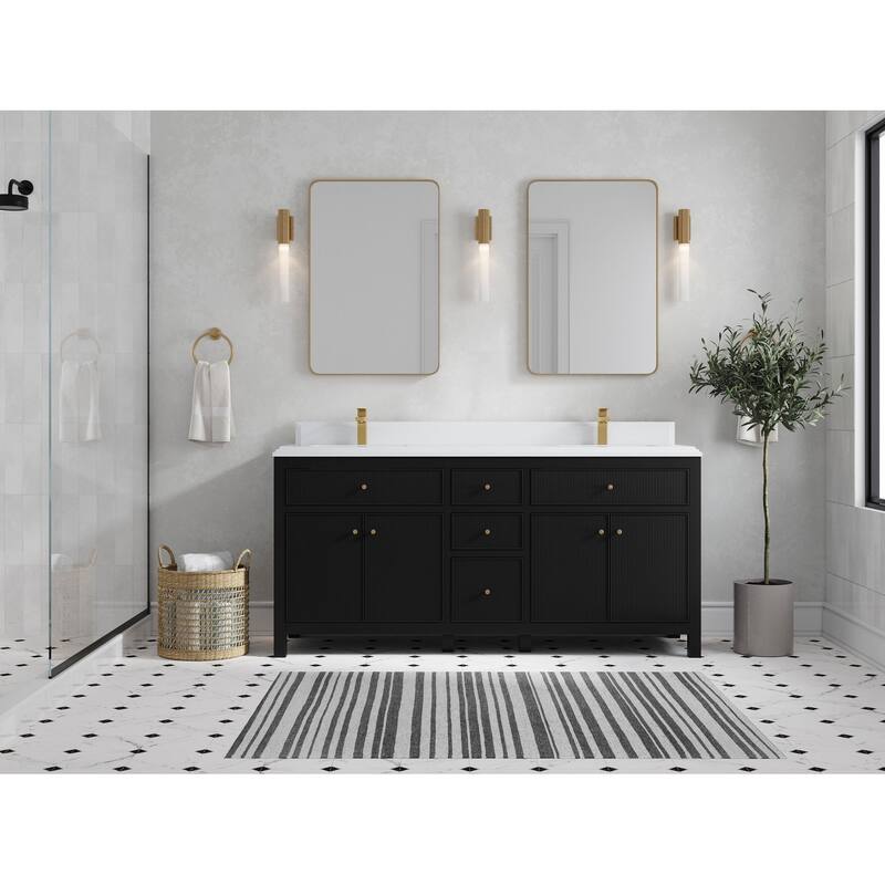 Willow Collections 72 in W x 22 in D Sonoma Free Standing Reeded Double Sink Bathroom Vanity with Countertop