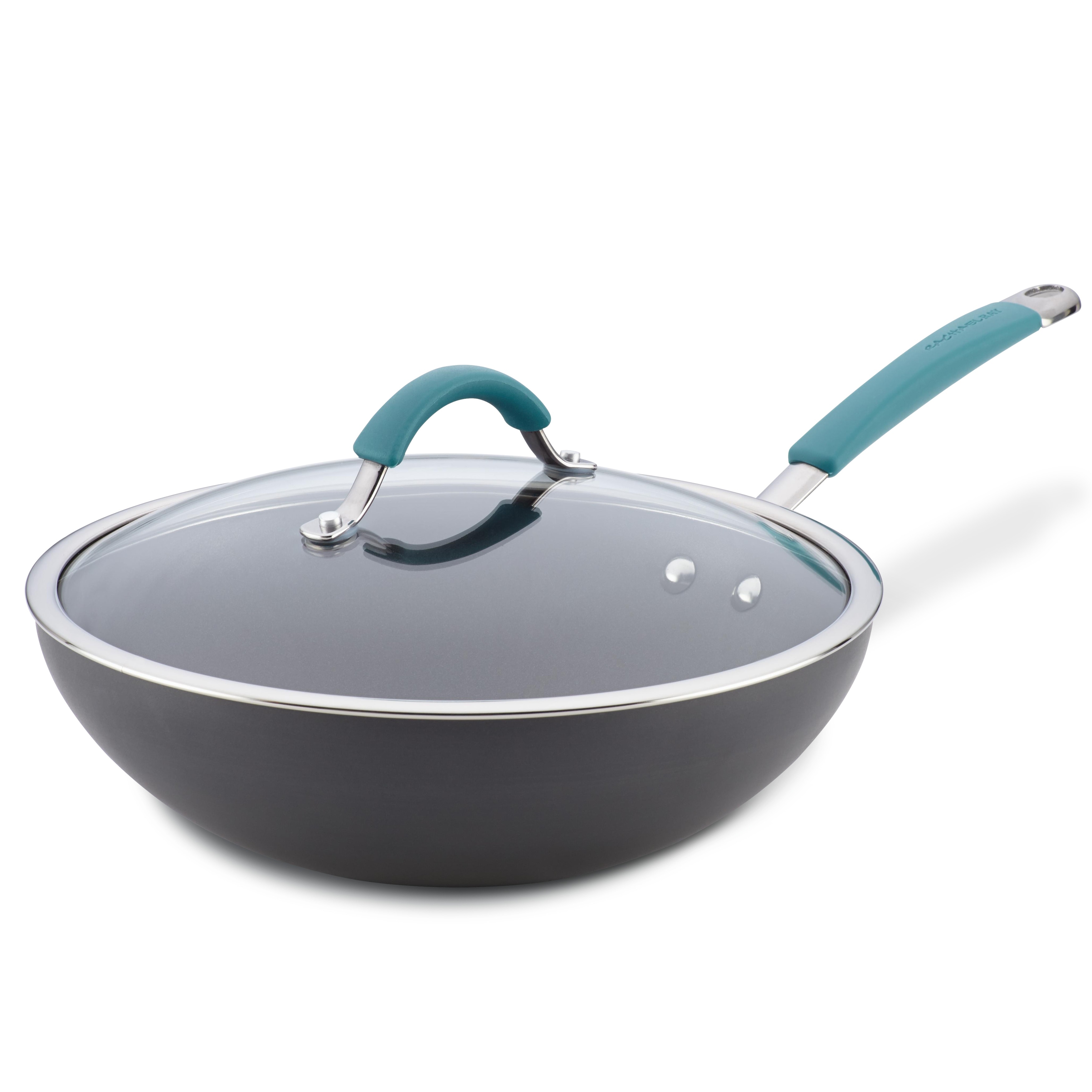 Top Product Reviews for Rachael Ray Cucina Hard-Anodized Nonstick Stir Fry  Pan with Lid, 11-Inch, Gray, Agave Blue Handles 9238558 Bed Bath   Beyond