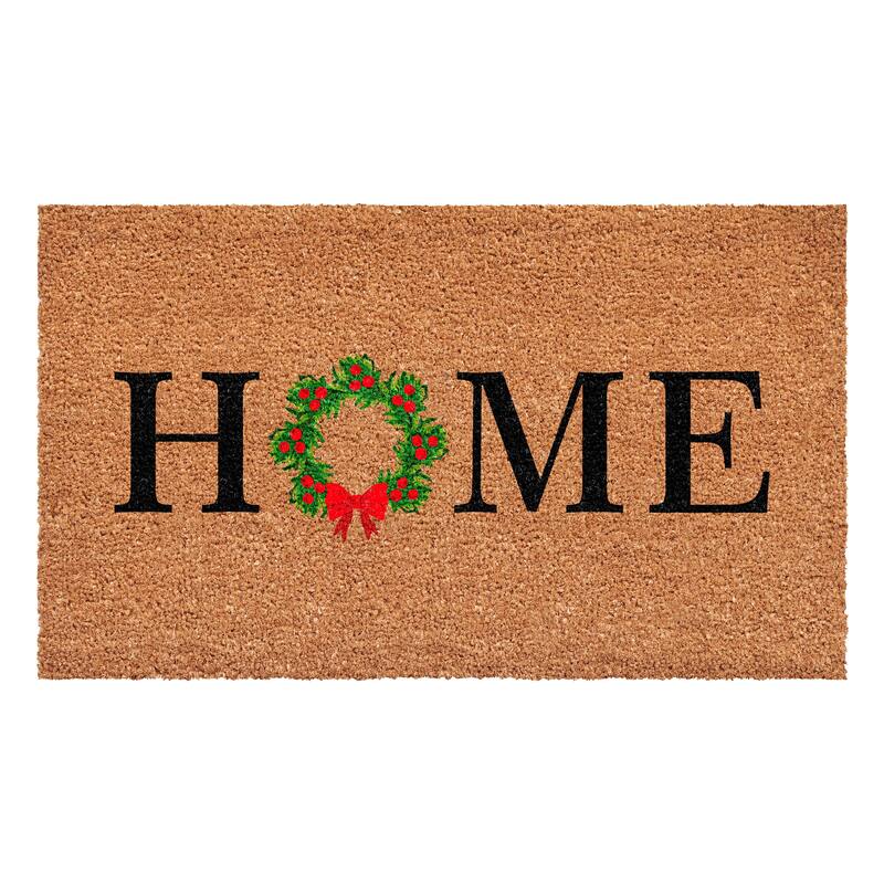 HomeRoots 17" X 29" Brown Black And Green Christmas Outdoor Coir Door Mat - 17.00' X '29.00