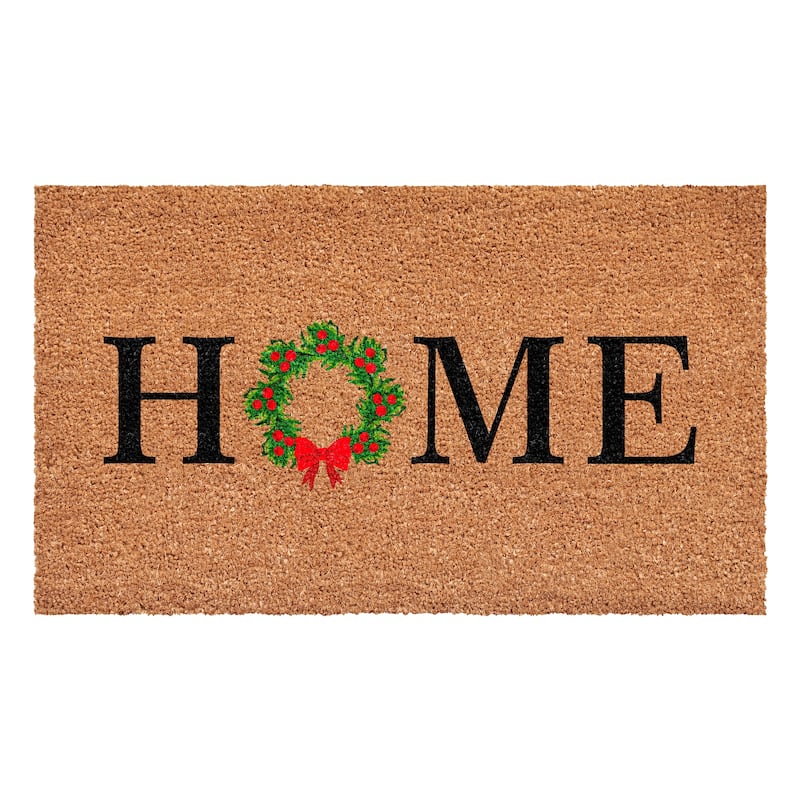 HomeRoots 24" X 36" Brown And Green Christmas Home Outdoor Coir Door Mat - 24.00' X '36.00