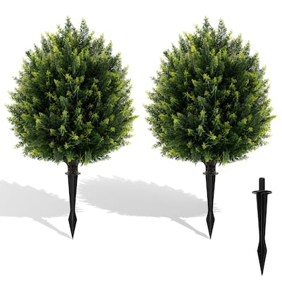 24" Artificial Cypress Topiary Balls Set of 2 Green Faux Shrubs for Patio Garden or Home Decor