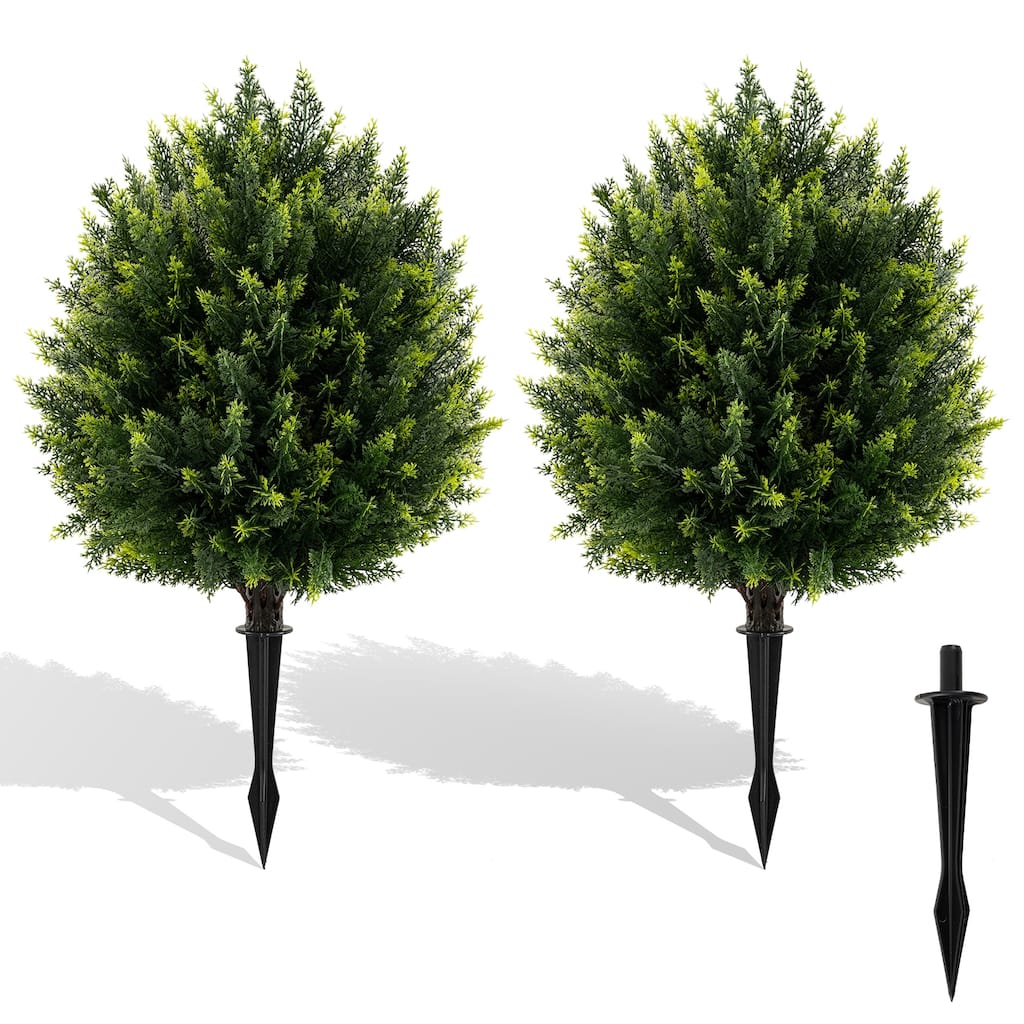 24" Artificial Cypress Topiary Balls Set of 2 Green Faux Shrubs for Patio Garden or Home Decor