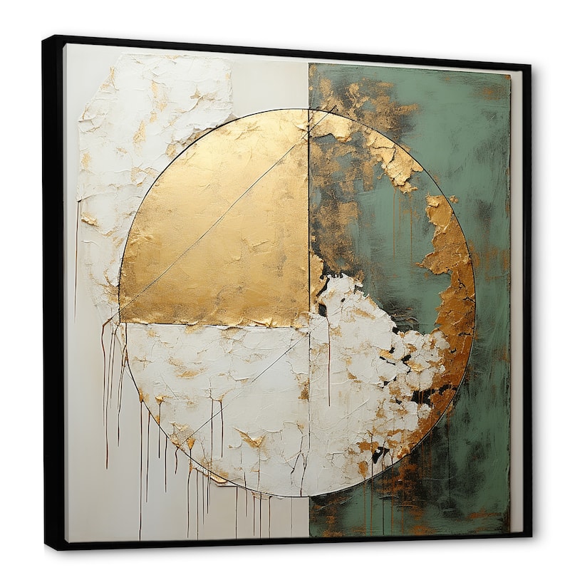 Designart "Gold And Green Paint Fusion I" Abstract Painting Framed Wall Decor