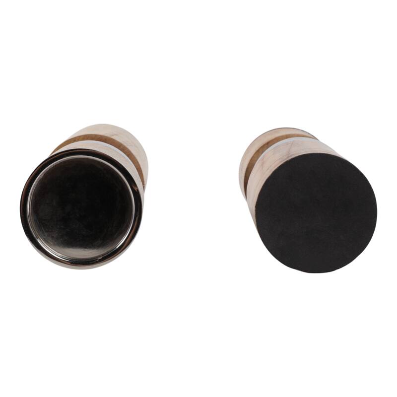 Candle Holders Set of 2 - Tan Wood Iron Sphere, 11/13" - 13.0"