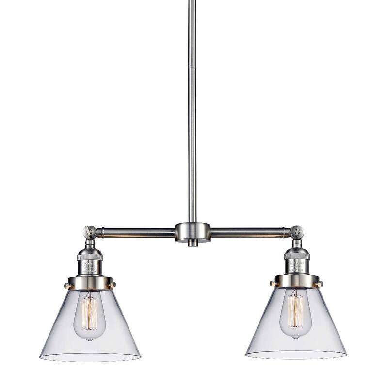 Innovations Lighting Large Cone 2 Light 21" Wide Linear Chandelier - Brushed Satin Nickel / Clear