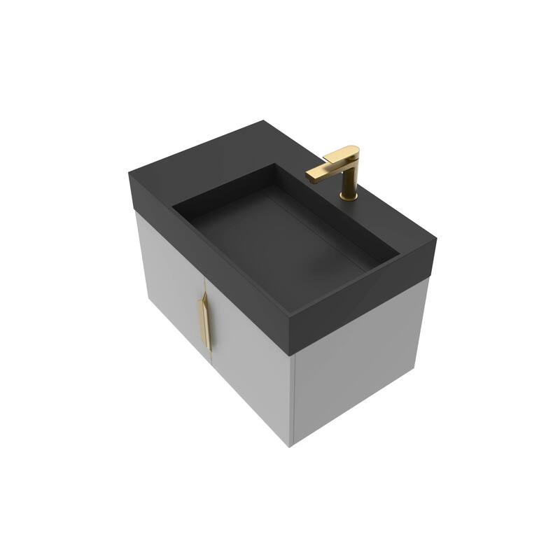 Amazon 30" Wall Mounted Bathroom Right Basin Vanity Set w/ Black Top