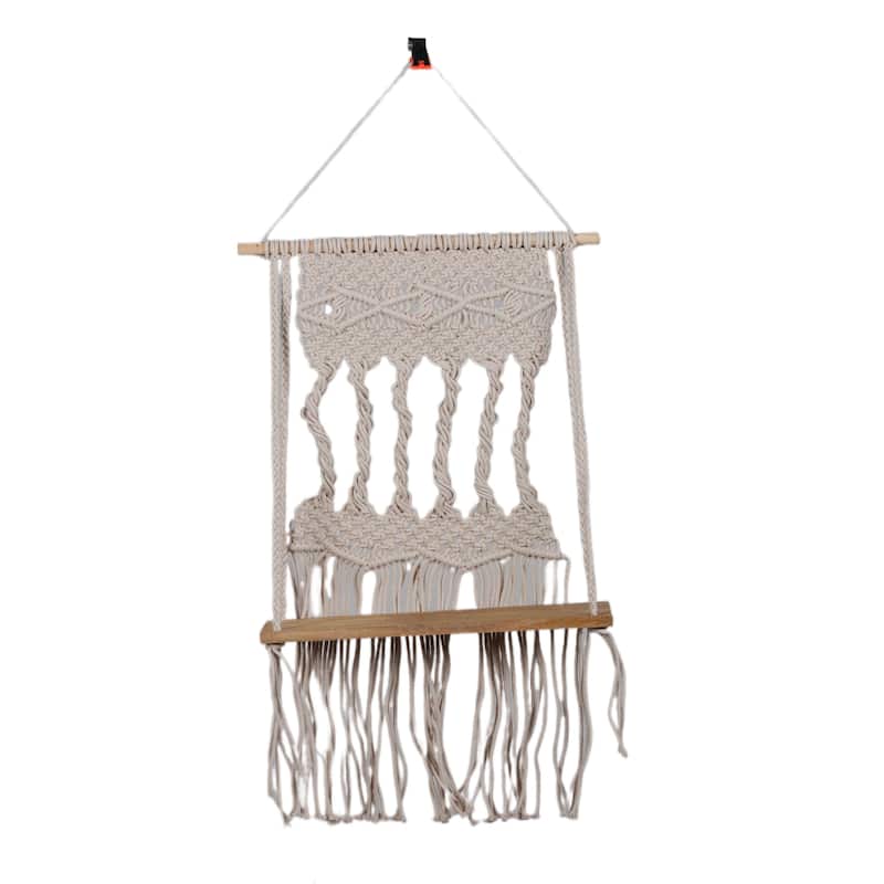 Novica Handmade Serene Twists Cotton Macrame Hanging Shelf