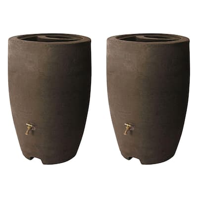 Algreen Athena 50 Gallon Plastic Rain Water Collection Drum Barrel (2 Pack) - 19