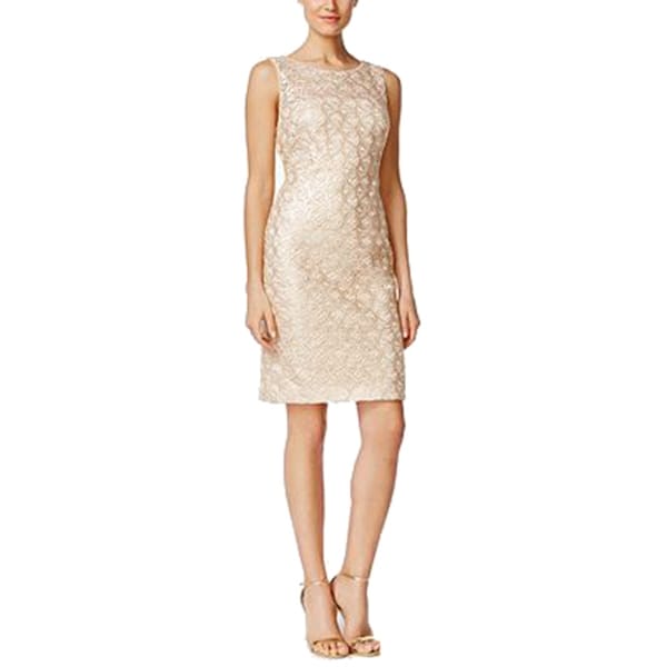 Calvin Klein Sequined Lace Sheath Dress Gold 4 Free Calvin Klein Sequined Lace Sheath Dress Gold 4