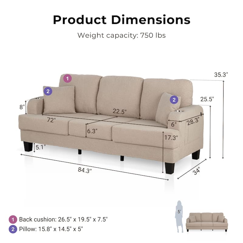 Furniture of America Xenia Modern 2-Piece Boucle Sofa Set with Cup Holders and USB Ports