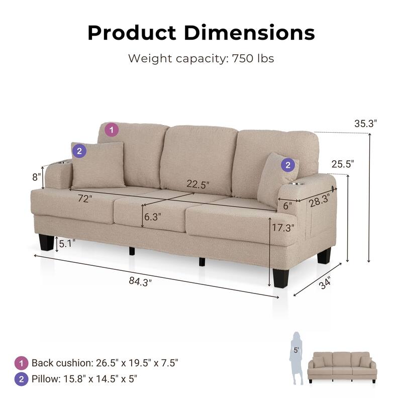 Furniture of America Xenia Modern 3-Piece Boucle Sofa and Ottoman Set