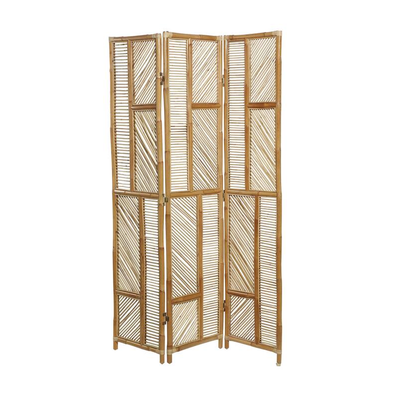 Brown Wood Hinged Foldable Partition 3 Panel Geometric Partition Room Divider Screen - 52 x 1 x 71