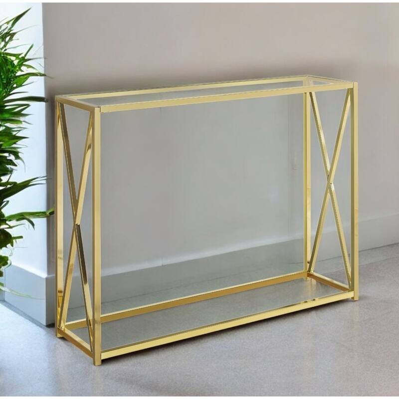 42" Minimalist Glass and Gold Console Table for Living Room Modern Accent Furniture Piece - 42.25”L x 12”W x 32.25”H