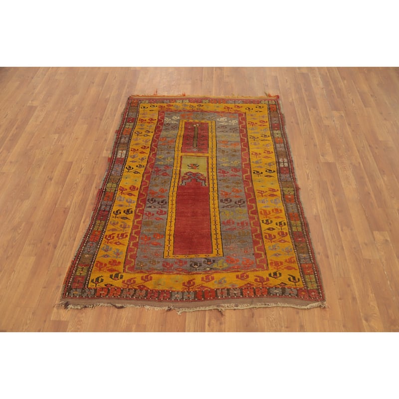 Hand Knotted Oriental 100% Wool Carpet Transitional Tribal Oranges & Rust Anatolian Area Rug - 5' 2'' X 3' 8''