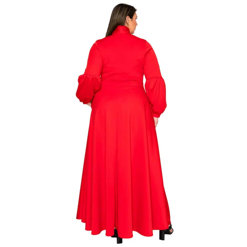 L I V D Women's Plus Size Bella Donna Dress with Ribbon and Bishop Sleeves