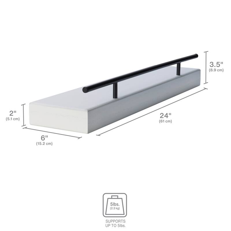 Melannco Floating Railing Shelf, 24 Inch, White