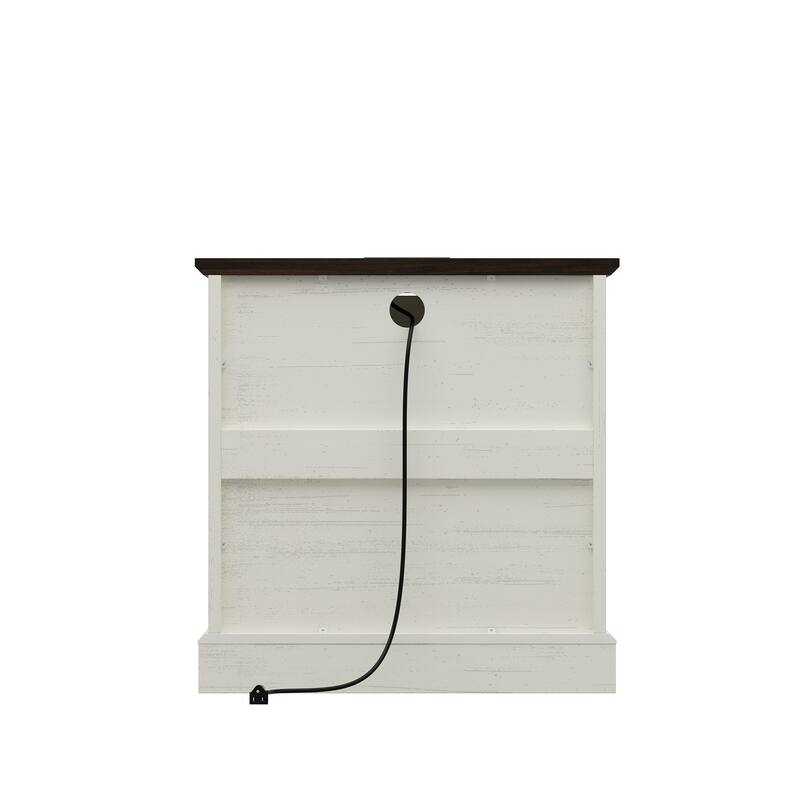 Farmhouse Nightstand with Charging Station, 3 Drawer Bedside Table with 2 AC Outlets & 2 USB Ports, Rustic Wood End Table