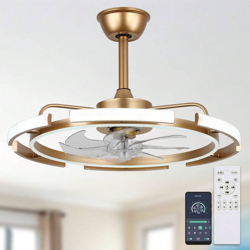Cusp Barn 24 Inch Modern DIY Ceiling Fan with Dimmable LED Light, Silent DC Motor, 3 Color Changing Light Fixtures for Bedroom