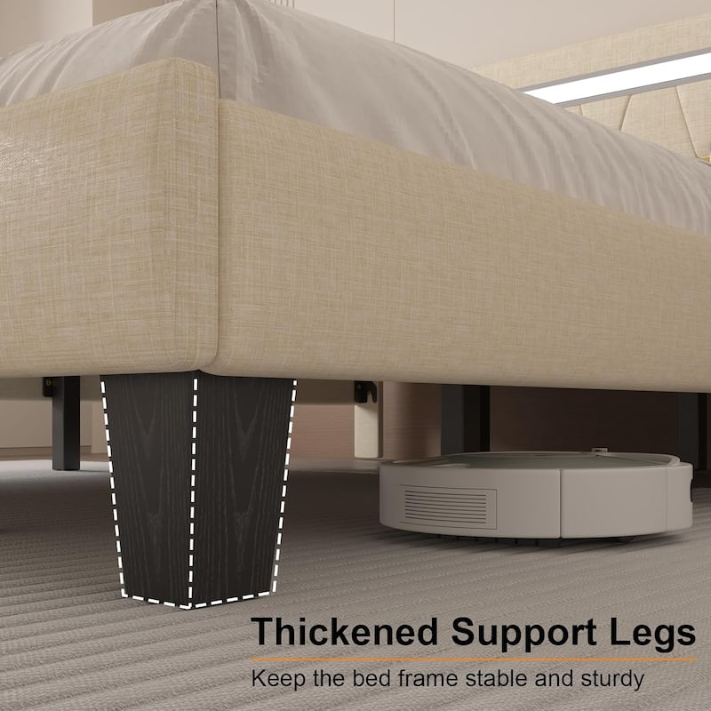 Full Bed Frame with LED Light & Charging Station, Platform Bed Frame Full Size with Adjustable Headboard/Wooden Slat Support