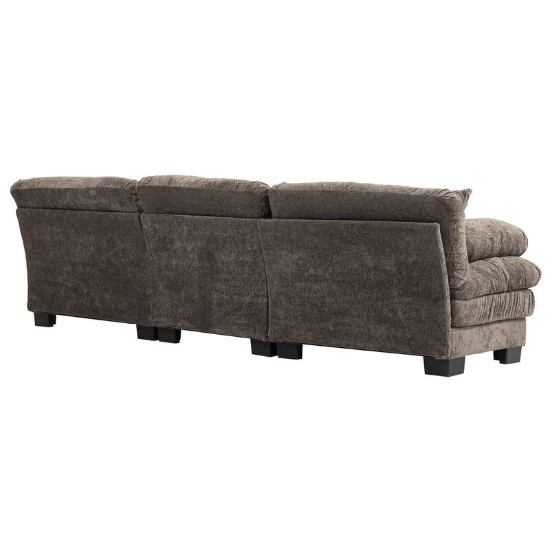 120.87" Chenille L-Shaped Sleeper Sectional Sofa with Ottoman