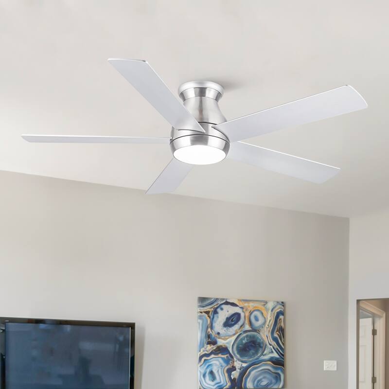YUHAO AeroLite 48 in. Indoor White Low Profile Standard Ceiling Fan with Bright White Integrated LED Light Kit, Remote Included