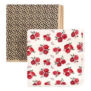Hudson Baby Infant Girl Quilted Multi-Purpose Swaddle, Receiving, Stroller Blanket, Rose Leopard 2-Pack, One Size