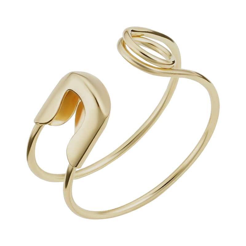 14k Yellow Gold Safety Pin Open Ring for Women