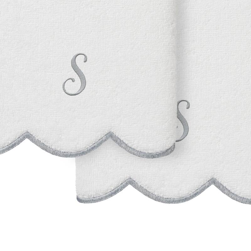 Authentic Hotel and Spa 100% Turkish Cotton Grey ADORNIA Scallop Personalized 2 Piece Hand Towel Set - 2 Hand Towels