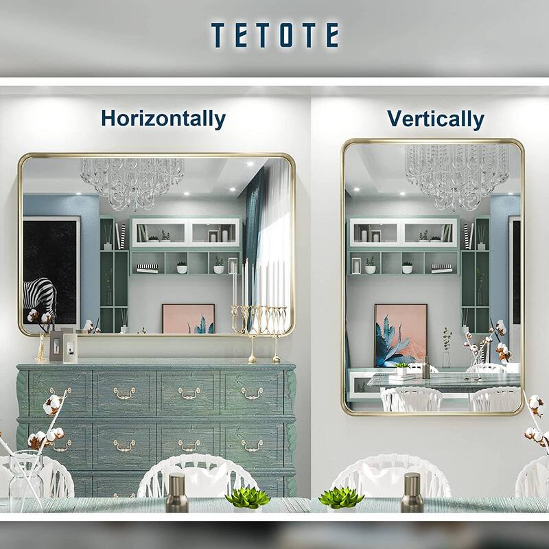 TETOTE Modern Metal Frame Wall Mounted Hanging Bathroom Vanity Mirror