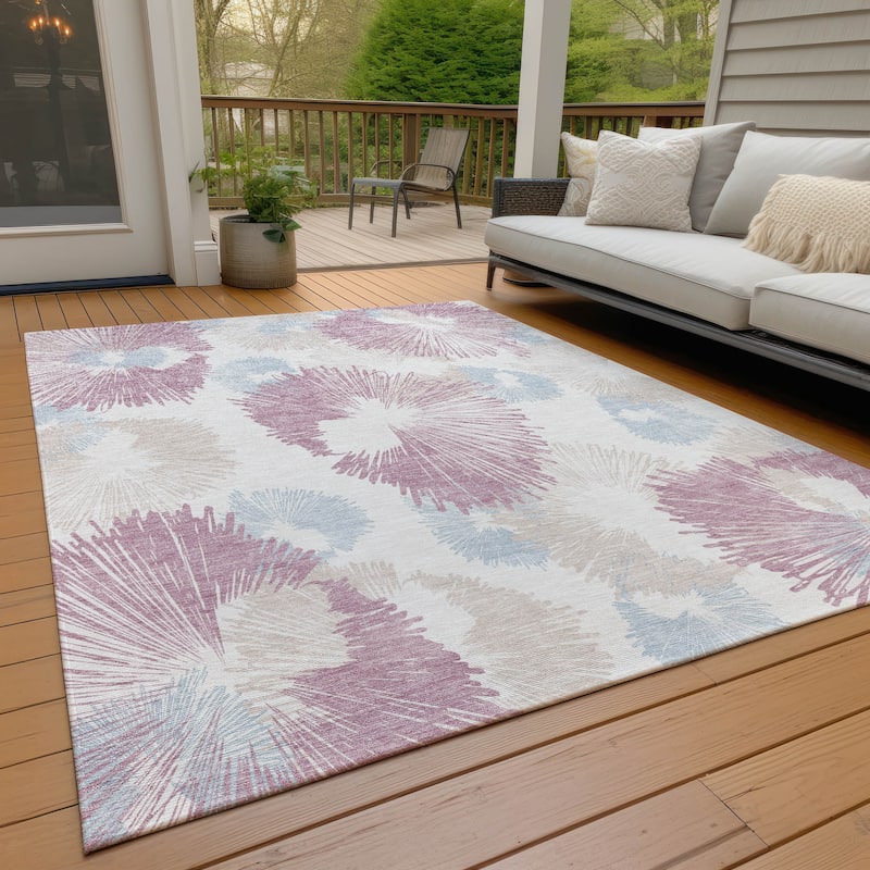 Machine Washable Indoor/Outdoor Modern Floral Chantille Rug - Blush - 10' x 14'