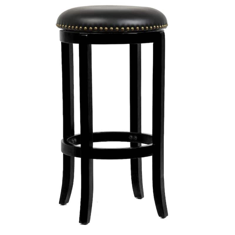 29 Inch Rubberwood Frame Swivel Counter Height Stool with Black Faux Leather Seat and Nailhead Trim - 20"W x 29.75"H x 20"D