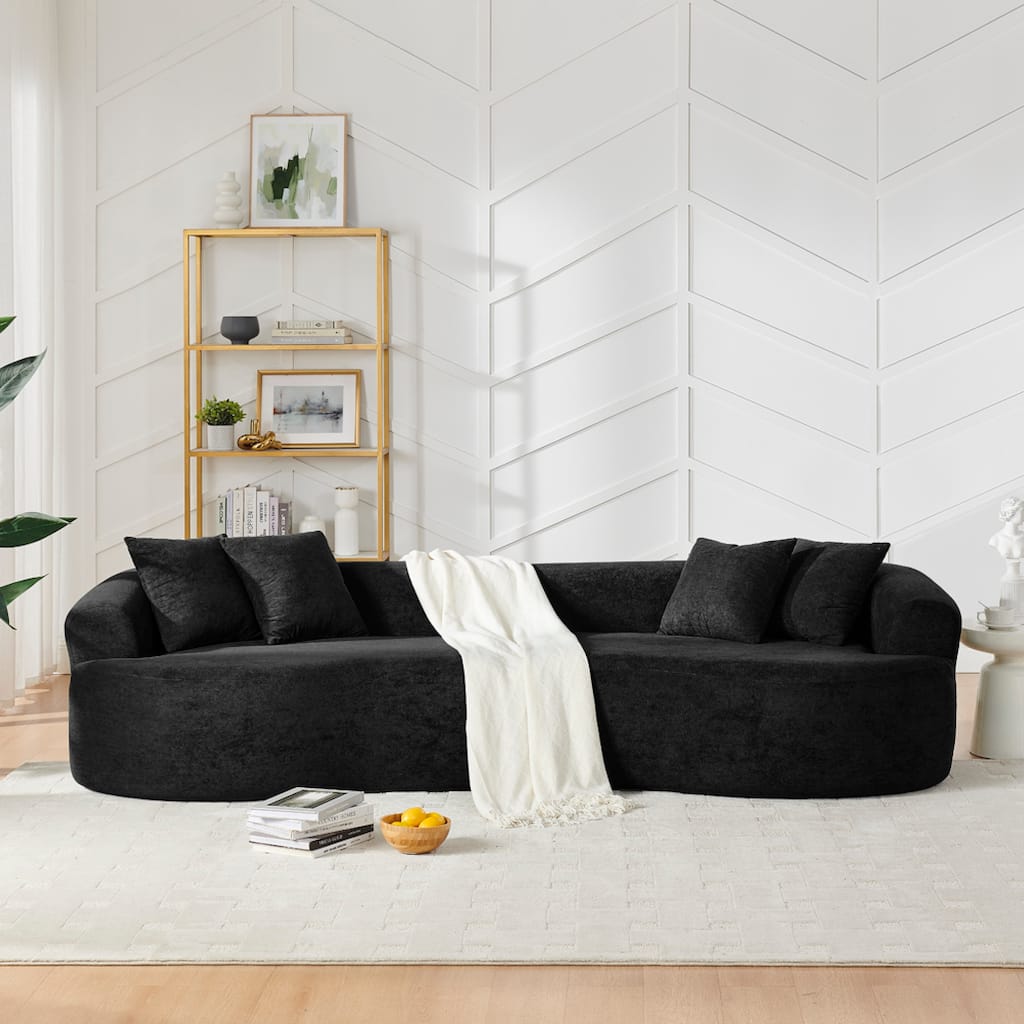 Roomfitters Modern Cloud 4-Seater Curved Sectional Sofa, Minimalist Compression Couch, Chenille