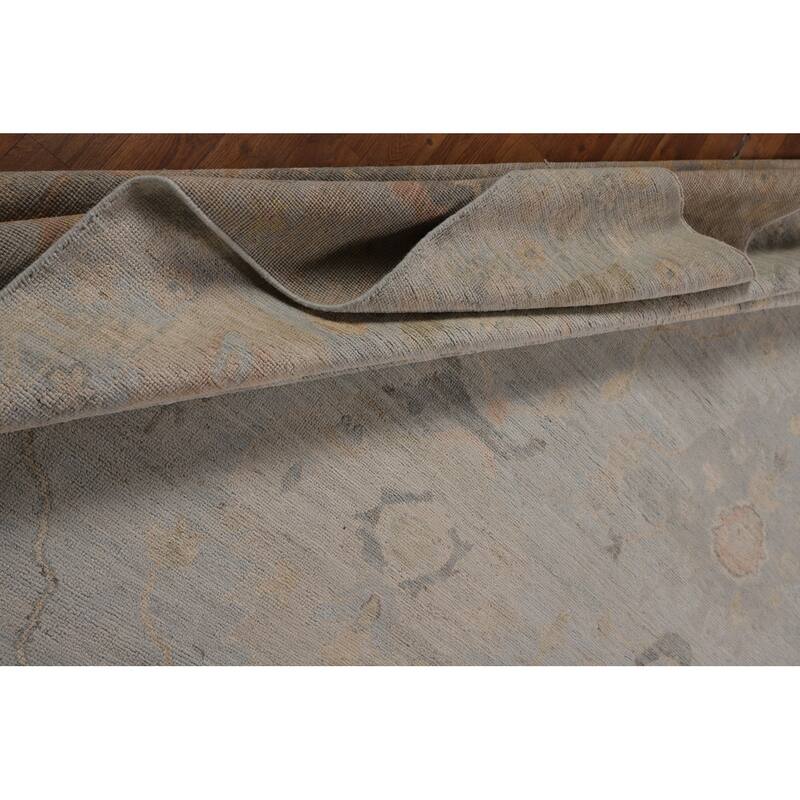 Blue Oushak Turkish Large Area Rug Hand-Knotted Wool Carpet - 12'1"x 14'9"