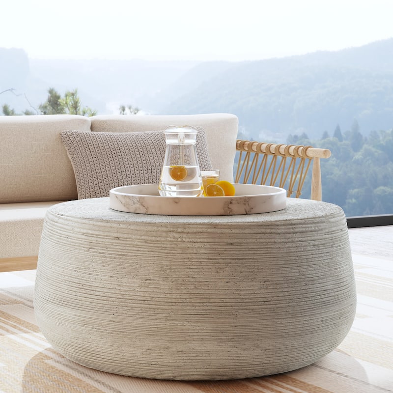 Classic Home Nellie 37" Round Concrete Outdoor Coffee Table - 37Wx37Dx17H - 37Wx37Dx17H - Rough Light Grey