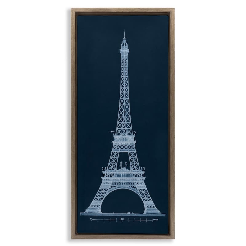 Stupell White Parisian Tower on Blue Framed Floater Canvas Wall Art Design By Phillipa Katz - 11 x 25 - Brown