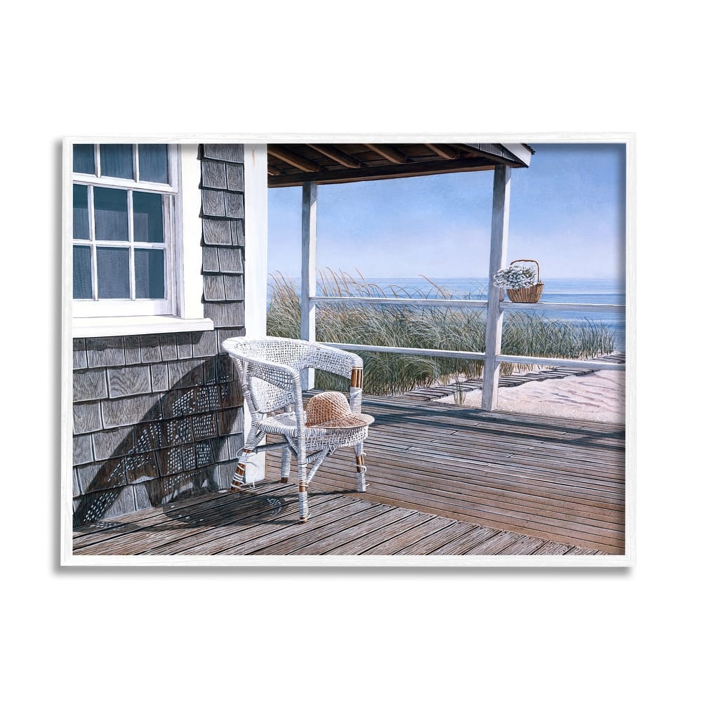 Stupell Coastal Cottage Porch Chair Seaside Boardwalk Scenery Framed Wall Art, Design by Tom Mielko