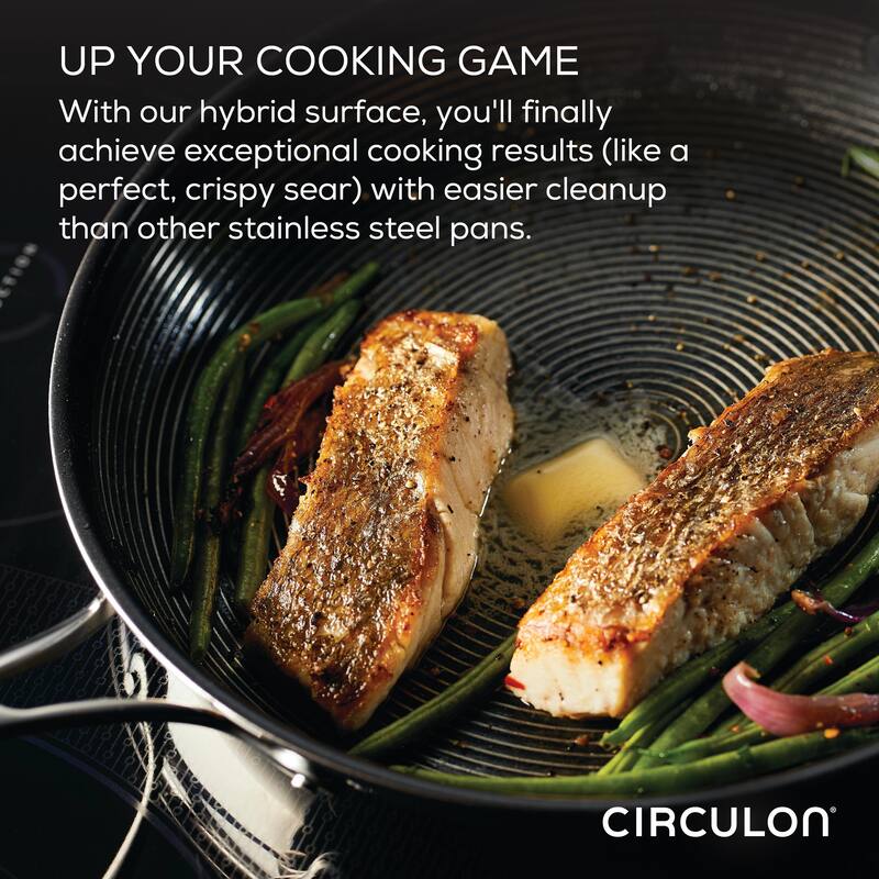 Circulon Clad Stainless Steel Induction Wok with Glass Lid and Hybrid SteelShield and Nonstick Technology, 14-Inch, Silver