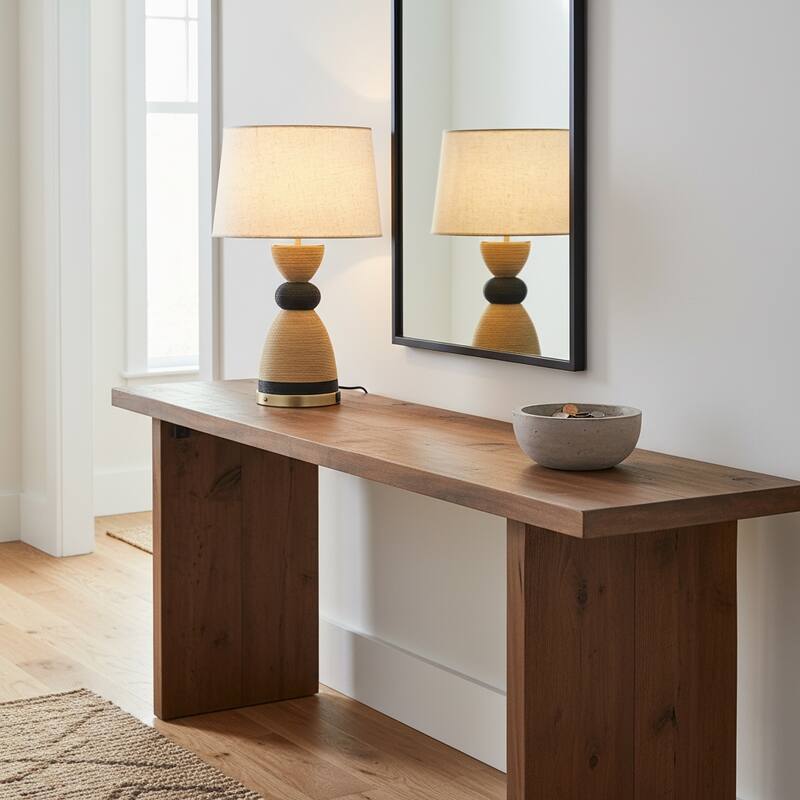 Flora 24" Rattan Table Lamp with USB 3-Way Touch Dimmer