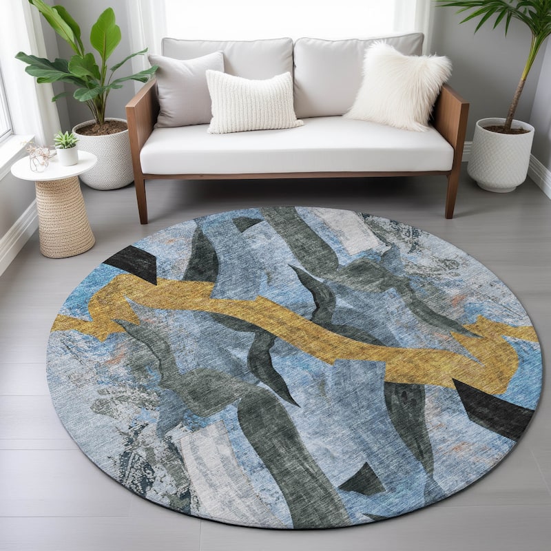 Machine Washable Indoor/Outdoor Contemporary Brushstrokes Chantille Rug